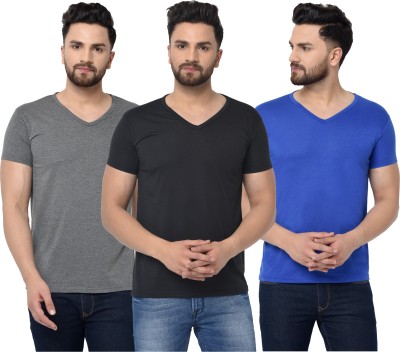 Adorbs Solid Men V Neck Blue, Black, Grey T-Shirt