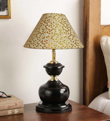 Improvhome Beautiful Table Lamp with Leaf Printed Cotton Shade for Bedroom and Drawing Room Table Lamp(30.5 cm, Black)