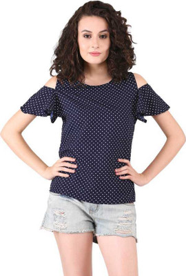 ADDICTED ATTIRE Casual Short Sleeve Printed Women White, Blue Top