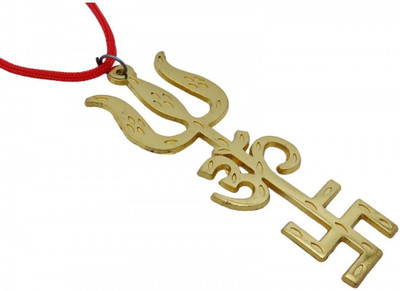 Takshila Gems Om Swastik Trishul Hanging Yantra 9.5x3.5 cm Trishakti Yantra for Door Hanging, Vehicle Hanging and Wall Hanging Yantra Glass Yantra(Pack of 1)