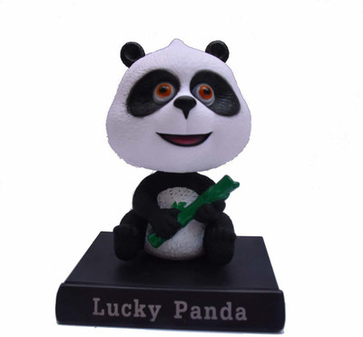Daiyamondo Lucky Panda Vinyl Bobble Head Shaking Doll Action Figure Moving Head Bobblehead Spring Dancing PVC Bobble Spring Dancing Doll Toy Car Dashboard Bounce Toys for Car Interior Dashboard Expression BobbleHead Car Dashboard Office Desk Table Top with Box(White)