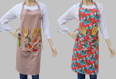 stile dio Cotton Home Use Apron - Free Size(Multicolor, Pack of 2)