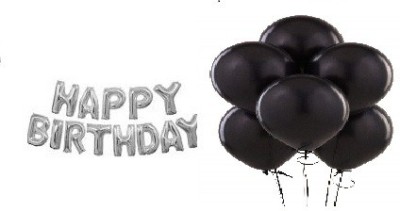 StyleonNation Outright Solid HAPPYBIRTHDAY Silver Ballons Banner pack of 13 alphabets + Mettalic Black Party Balloons Pack of 100 Pieces Letter Balloon(Black, Silver, Pack of 113)