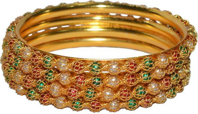 DIMIKI Copper Pearl Gold-plated Bangle Set(Pack of 4)