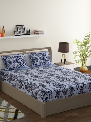 SWAYAM 144 TC Cotton Double Floral Fitted (Elastic) Bedsheet(Pack of 1, Blue,Sky Blue)