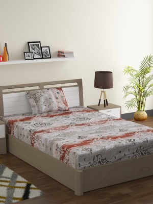 SWAYAM 144 TC Cotton Single Printed Flat Bedsheet(Pack of 1, Grey,Red)