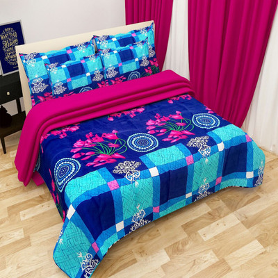 Twinkle Star's 130 TC Polycotton Double Abstract Flat Bedsheet(Pack of 1, Blue)