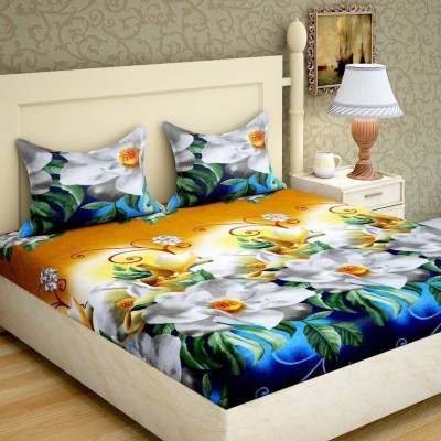Twinkle Star's 188 TC Polycotton, Satin, Cotton Double Floral Flat Bedsheet(Pack of 1, Yellow)