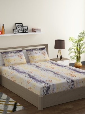 SWAYAM 144 TC Cotton Single Printed Flat Bedsheet(Pack of 1, Yellow,Grey)