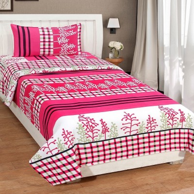 Twinkle Star's 144 TC Microfiber Single Floral Flat Bedsheet(Pack of 1, Pink)