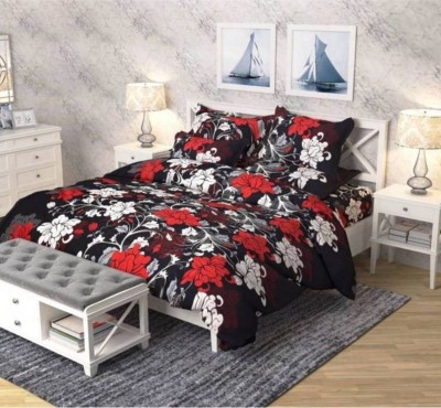 Twinkle Star's 188 TC Polycotton, Satin, Cotton Double Floral Flat Bedsheet(Pack of 1, Black)