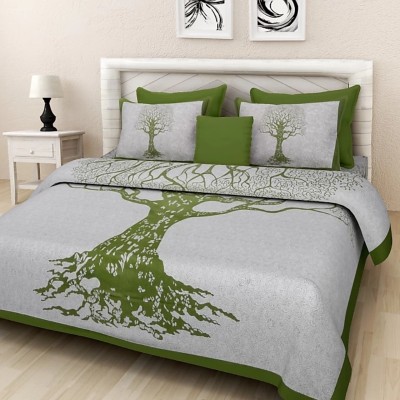 Bombay Spread 120 TC Cotton Double Printed Flat Bedsheet(Pack of 1, Green)