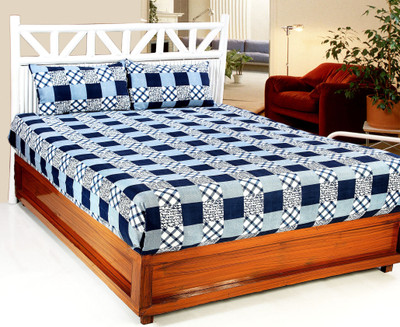 welhous 144 TC Microfiber Double Checkered Flat Bedsheet(Pack of 1, Multicolor)