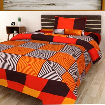 HHH FAB 150 TC Polycotton King Checkered Flat Bedsheet(Pack of 1, Orange)