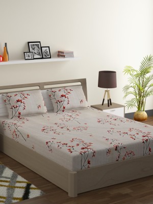 SWAYAM 200 TC Cotton Double Printed Fitted (Elastic) Bedsheet(Pack of 1, Light brown & Red)