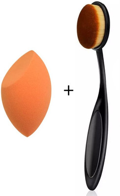BELLA HARARO Super Soft Oval Foundation Brush with Sponge puff blender(Pack of 2)
