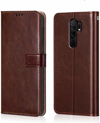 Apurb store Flip Cover for XIAOMI REDMI 9 Prime Leather Finish |Inside TPU with Card Pockets Shock Proof Wallet Flip Cover(Brown, Shock Proof, Pack of: 1)