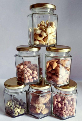GVJ TRADERS Glass Grocery Container  - 250 ml(Pack of 6, Clear)