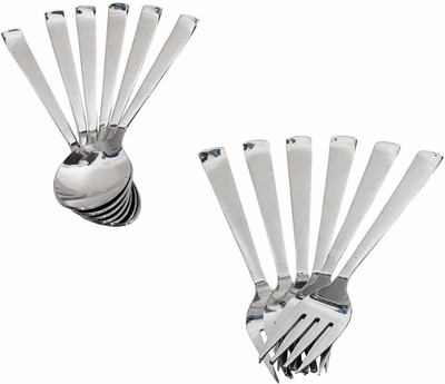JANBASK PREMIUM QUALITY STAINLESS STEEL 6 SPOONS AND 6 FORKS Disposable Stainless Steel Cutlery Set(Pack of 12)