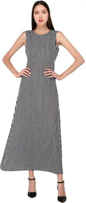 ADDICTED ATTIRE Women A-line Black, White Maxi/Full Length Dress