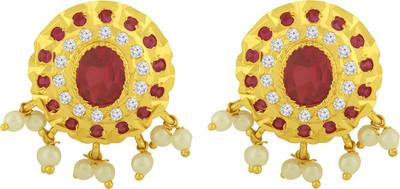 Alamod Round Brass Gold Plated Synthetic Stone & Pearl Tops Pearl Brass Stud Earring