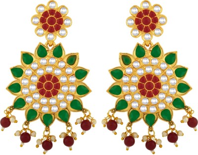 AlamodFashion Floral Alloy Festive Wear Gold Plated Kundan & Synthetic Stone Chandbali Diamond Alloy Chandbali Earring