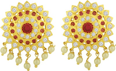 Alamod Round Brass Gold Plated Synthetic Stone & Pearl Tops Diamond Brass Stud Earring