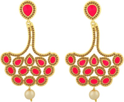 AlamodFashion Contemporary Alloy Festive Wear Gold Plated Synthetic Stone & Pearl Dangle Pearl Alloy Drops & Danglers