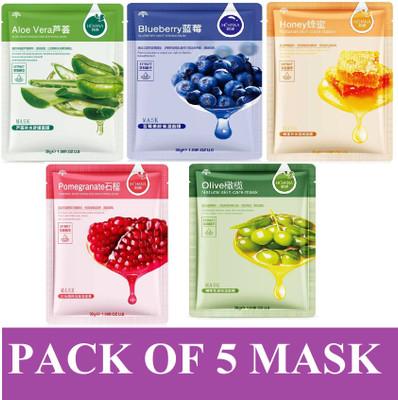 Hchana Unisex Instant Brightening Masksheet Combo face sheet mask pack of 5(150 g)