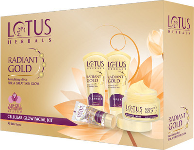 LOTUS Radiant Gold Facial Kit for instant glow with 24K Pure Gold & Papaya,4 easy step (Multiple use)(4 x 42.5 g)