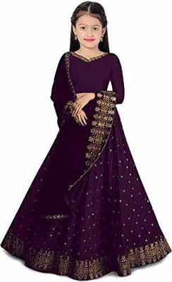 Harshiv Creation Girls Lehenga Choli Ethnic Wear Embroidered Lehenga, Choli and Dupatta Set(Purple, Pack of 1)