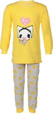 PASSION PETALS Kids Nightwear Girls Printed Cotton Blend(Yellow Pack of 1)