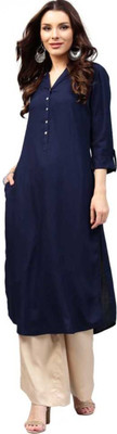 umama Women Solid Straight Kurta(Dark Blue)