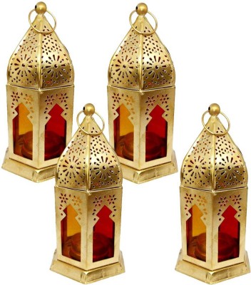 IMRAB CREATIONS Decorative Moksha Hanging Lantern/Lamp with t-Light Candle, (Set of 4) Iron 4 - Cup Tealight Holder Set(Red, Gold, Pack of 4)