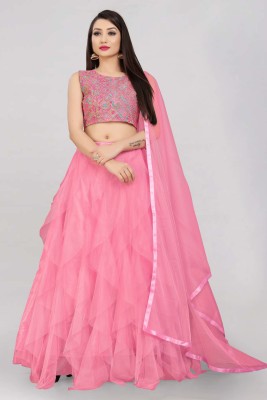 Divastri Solid Semi Stitched Lehenga Choli(Pink)