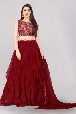 Divastri Solid Semi Stitched Lehenga Choli(Maroon)