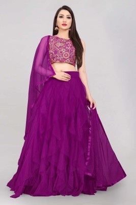 Divastri Solid Semi Stitched Lehenga Choli(Purple)