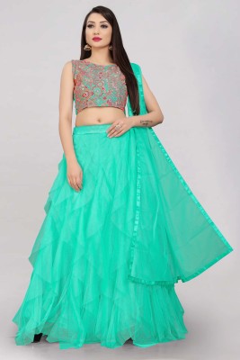 Divastri Solid Semi Stitched Lehenga Choli(Light Green, Pink, White)