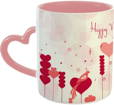 Ashvah Happy Valentines Day Ceramic Coffee Best Gift for Girlfriend, Boyfriend, Husband, Wife, Lover, Hubby, Wifey-Pink Heart Handle - 145 Ceramic Coffee Mug(350 ml)