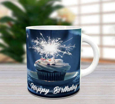 BlueBells Gifting Happy Birthday with Cake Printed White | Gift for Birthday Ceramic Coffee Mug(325 ml)