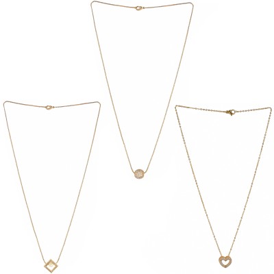 brado jewellery Micro Gold Plated White American Diamond Square And One Love Heart Shape Pendant With Satari Chain Combo Of 3 Necklace Golden Chain Pendant for Women and Girls Gold-plated Plated Brass Chain Set