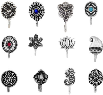 Om Jewells Rhodium Plated Alloy Nose Stud Set(Pack of 12)