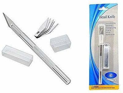 LRS Detail Knife Metal Grip Hand-held Paper Cutter(Set Of 1, Silver)