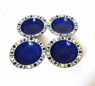 Renhomz Premium Ceramic Hand-Painted Deep Pasta Plate| Soup Plate | Snack Plate | design : Blue legend| Size 7 inch |Microwave Safe, Oven Safe |Set of 4 Quarter Plate(Pack of 4, Microwave Safe)