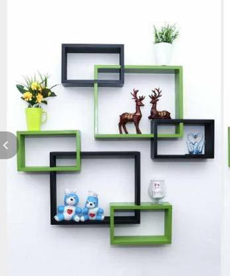 Ziya Handicrafts Wall shelf intersecting shelves wall decor set of 6 mdf wall decor MDF (Medium Density Fiber) Wall Shelf(Number of Shelves - 6, Black, Green)