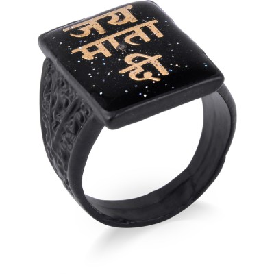MissMister Brass Black Plated Jai Mata Di Fashion Finger Ring Hindu Jewellery Men Women Brass Rhodium Plated Ring