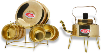 Shripad Steel Home Miniature brass kettle and plates set - Toy