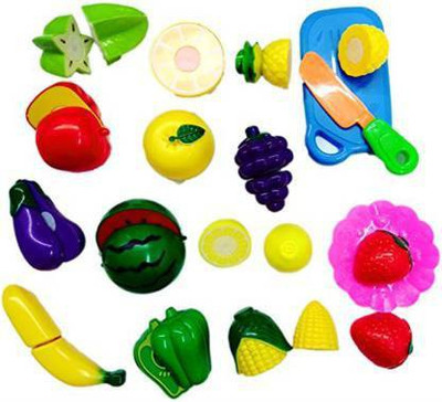 ALLAMWAR Realistic Sliceable Fruits & Vegetables Cutting Play Kitchen Set Toy with various Fruits, Vegetables, Knife, Plate and Cutting Board for Kids