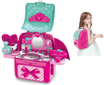 Jsk enterprise 2 in 1 beauty make up set Backpack Cosmetics Suitcase Toy Role Play Jewelry Makeup Set Portable Backpack Pretend Play Fashion Set Toy