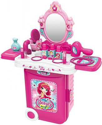HIM TAX 3 In 1 Travel Princess Pink Suitcase Dresser Educational Play Makeup Set Toy For Children